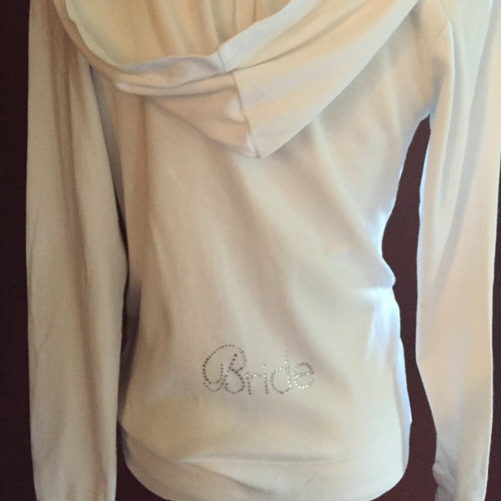 Sparkly White Rhinestone Wedding Bridal Party Bride Hoodie Hooded Sweatshirt Top